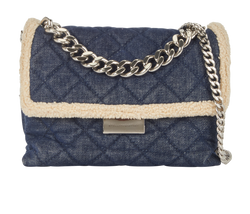 Quilted Flap Bag, Denim/Shearling, Blue, F1H, 2*
